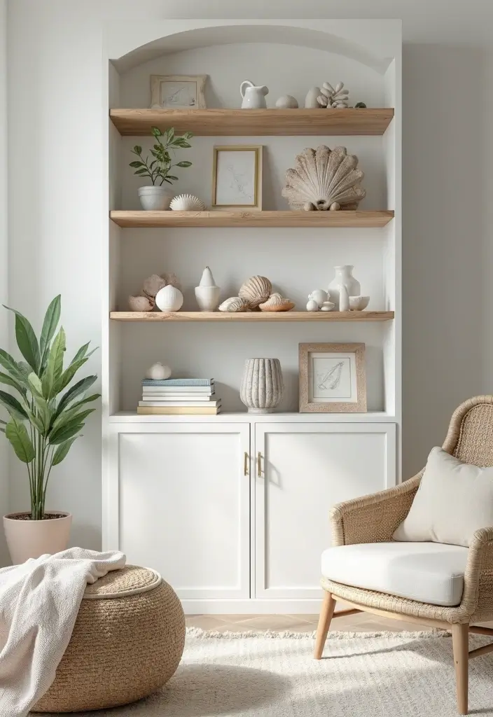 15 Coastal Living Room Inspirations That'll Make You Want to Dive Right In! - 11. Open Shelving