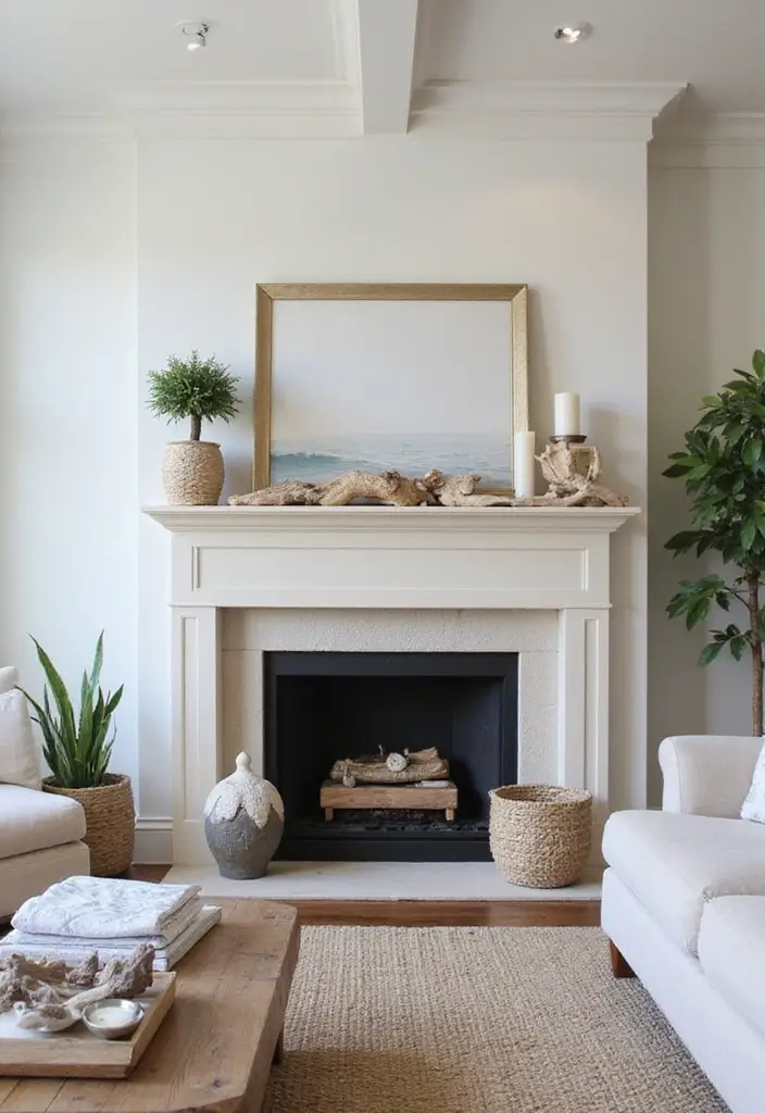 15 Coastal Living Room Inspirations That'll Make You Want to Dive Right In! - 12. Beachy Fireplaces