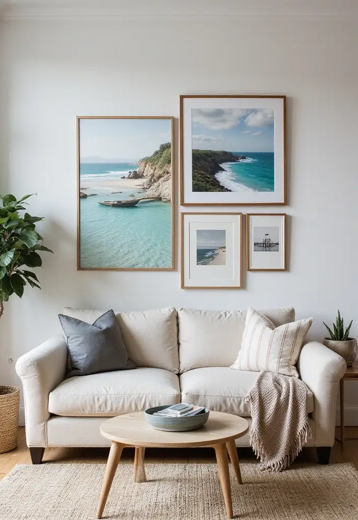 15 Coastal Living Room Inspirations That'll Make You Want to Dive Right In! - 5. Coastal Art and Photography