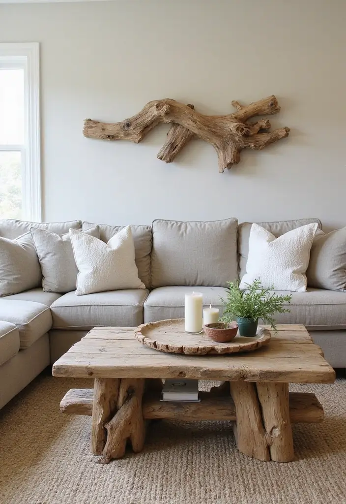 15 Coastal Living Room Inspirations That'll Make You Want to Dive Right In! - 6. Driftwood Decor