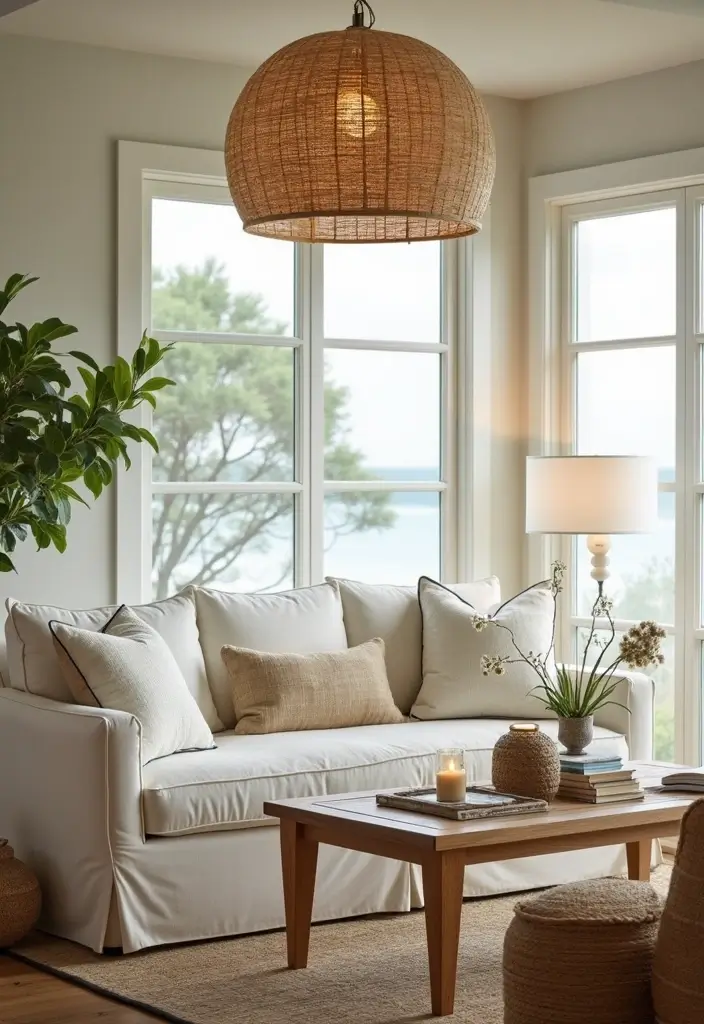 15 Coastal Living Room Inspirations That'll Make You Want to Dive Right In! - 8. Beachy Lighting