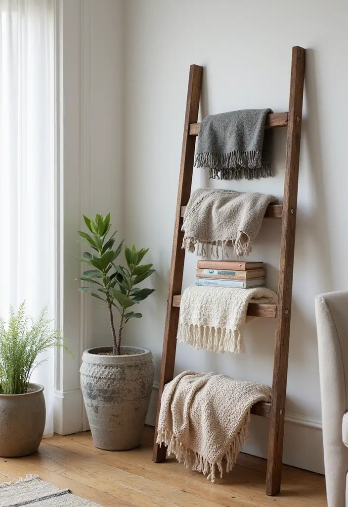 25 DIY Home Organization Projects That Will Transform Your Space (You Won't Believe #14!) - 15. Repurposed Ladder Storage