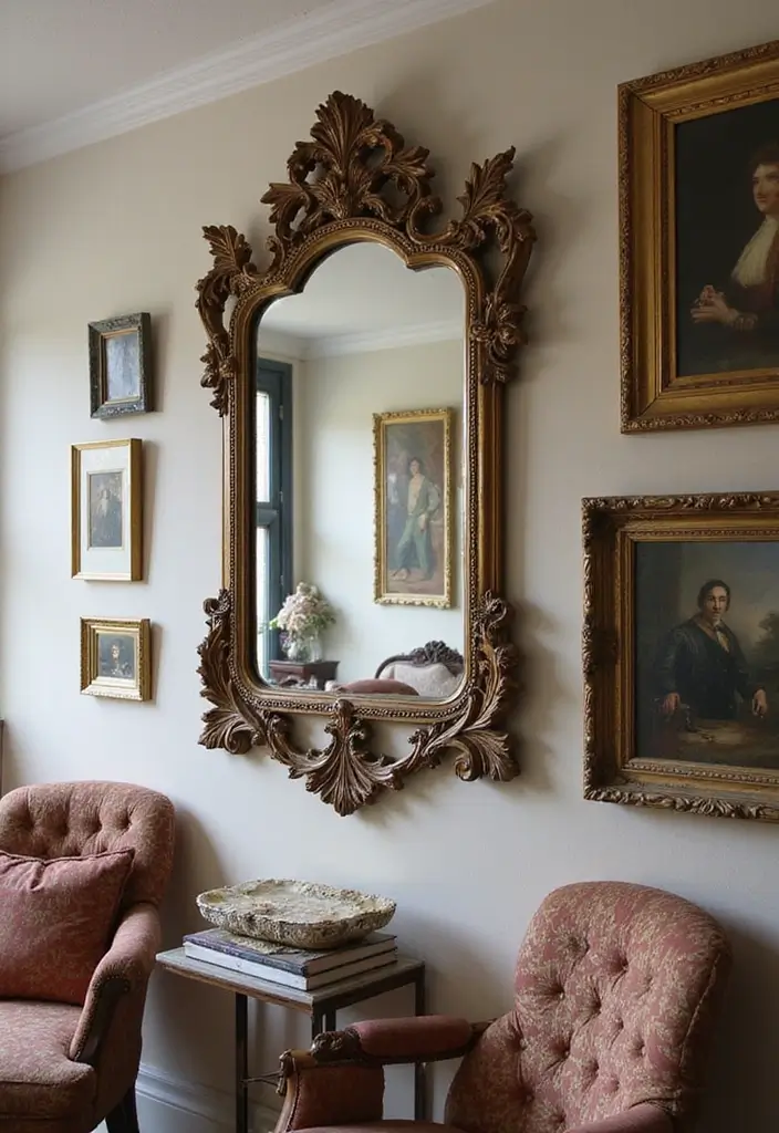 15 Stunning Vintage Wall Art Ideas That’ll Transform Your Space Instantly! - 2. Antique Mirrors