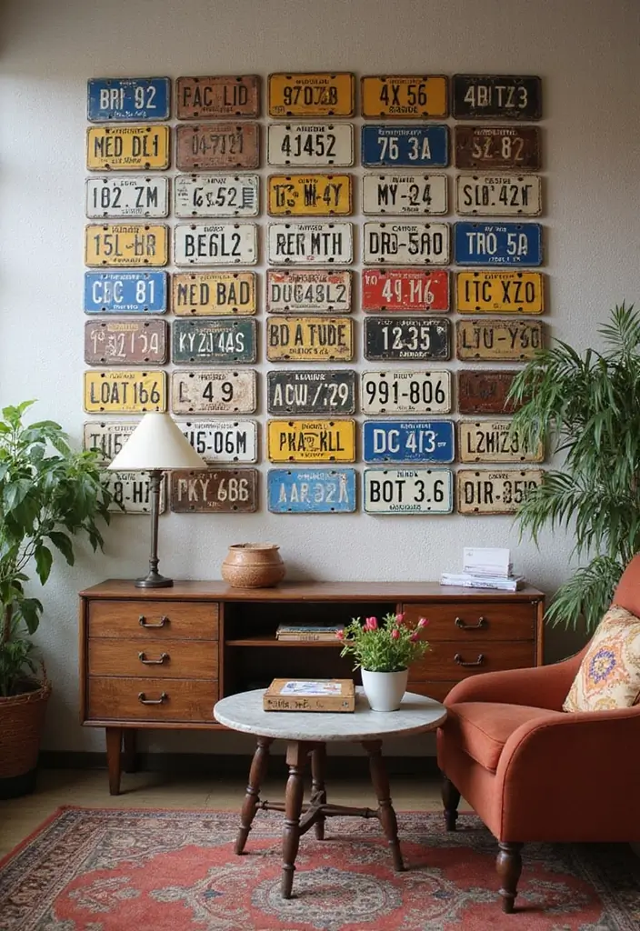 15 Stunning Vintage Wall Art Ideas That’ll Transform Your Space Instantly! - 8. Vintage License Plates