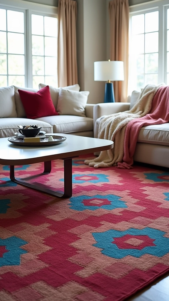 21 Gorgeous Living Room Transformations Under $200 That You Can DIY! - 10. Statement Rugs