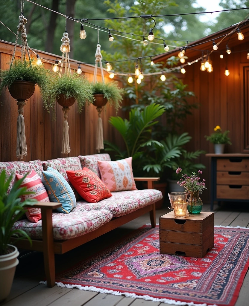 21 Stunning Outdoor Patio Inspirations That'll Make Your Neighbors Green with Envy! - 2. Chic Bohemian Vibes