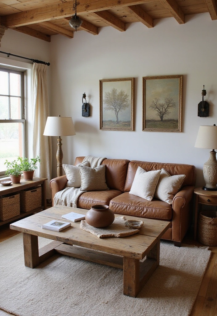 15 Cozy Living Room Setups That’ll Make You Want to Curl Up with a Blanket! - 1. Rustic Charm with Natural Materials