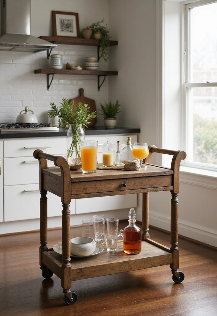 21 Stunning Farmhouse Kitchen Decor Ideas That Will Make You Fall in Love with Cooking Again! - 11. Rustic Bar Cart