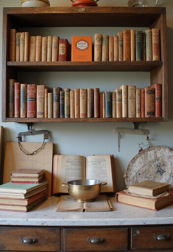 21 Stunning Farmhouse Kitchen Decor Ideas That Will Make You Fall in Love with Cooking Again! - 19. Vintage Cookbooks Display