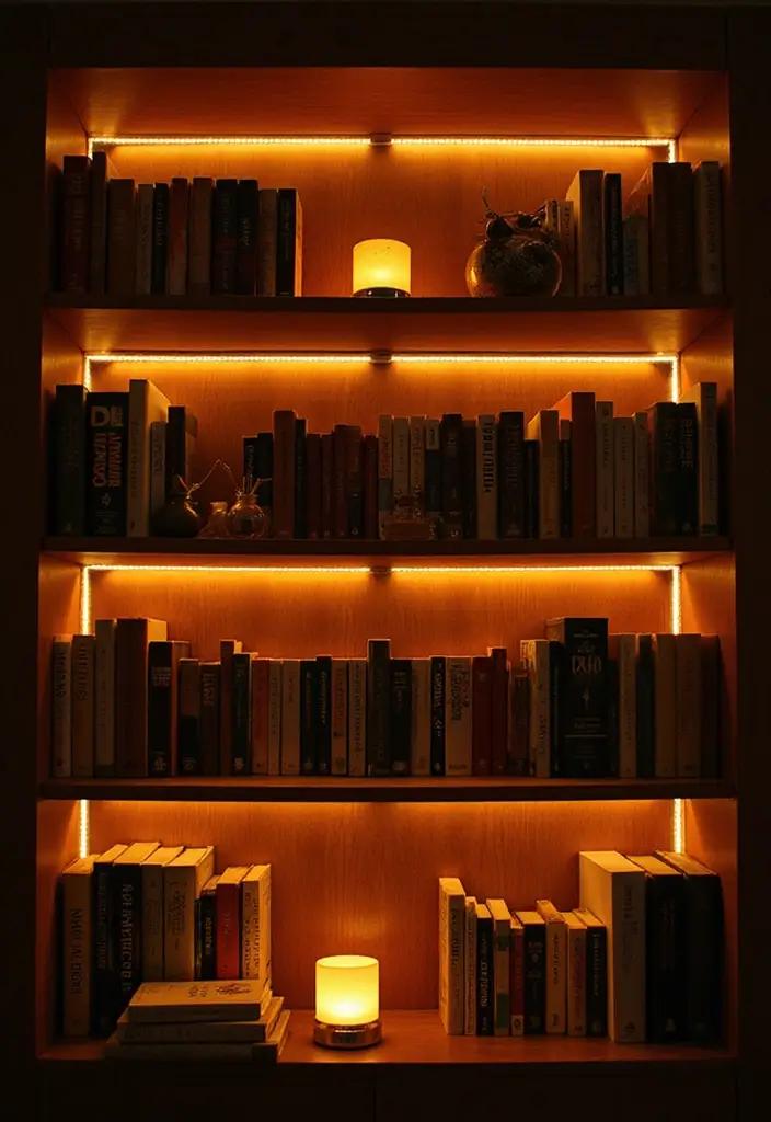 How To Style Your Bookshelves for Maximum Impact - 8. Highlight the Edges with Lighting