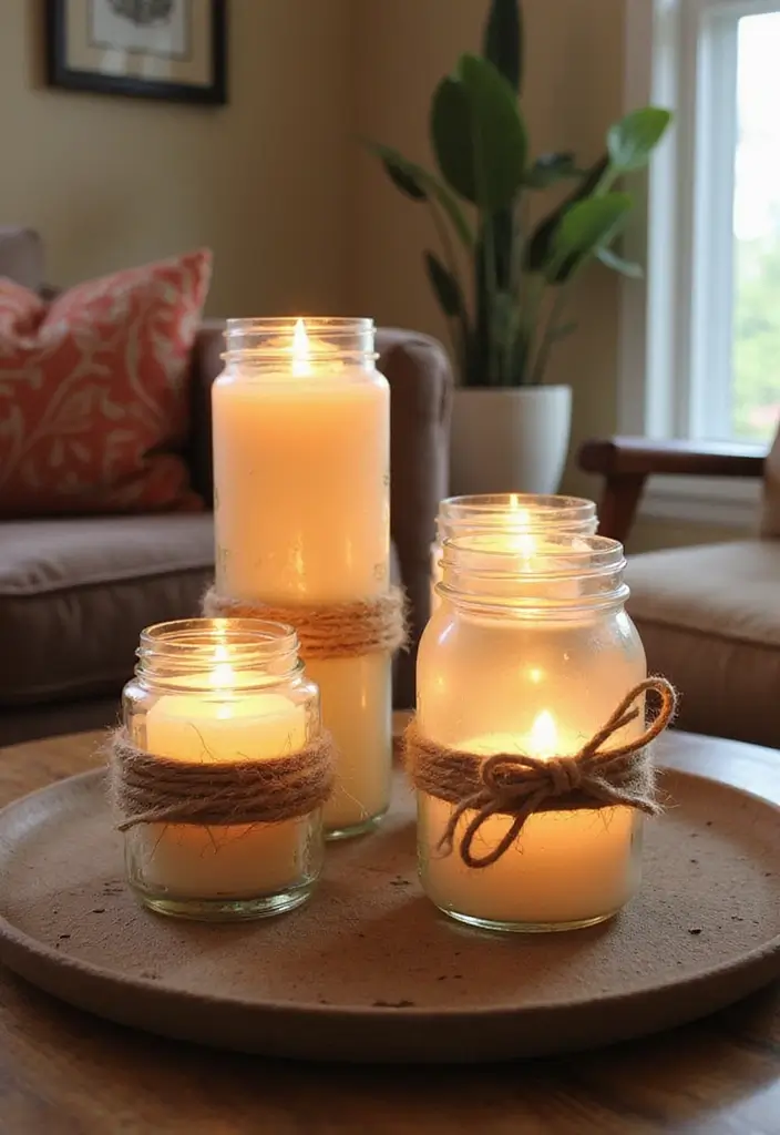 Transform Your Old Jars into Stunning Home Decor: 10 Easy DIY Ideas You Need to Try! - 1. Rustic Candle Holders